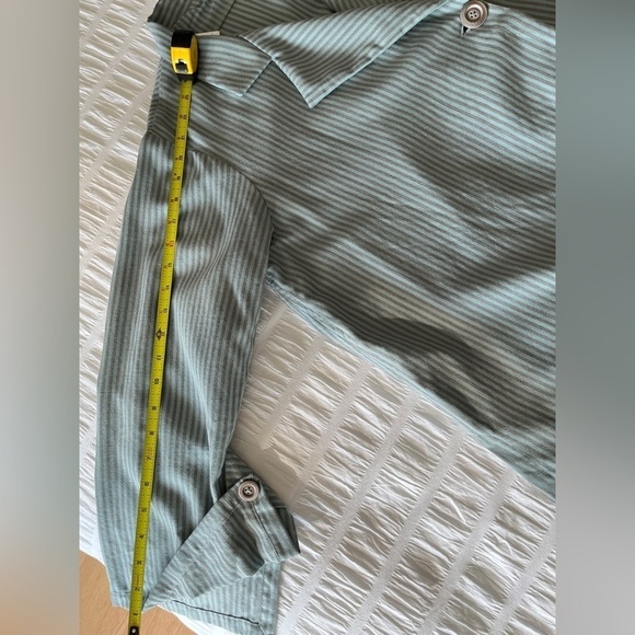 ASYMMETRIC High Low Lightweight Single Button Stripe Jacket Artsy Coastal Office - Picture 12 of 15